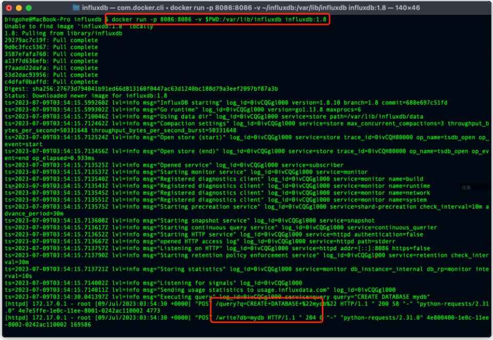 在這個示例中，我們首先連接到InfluxDB（類似于連接到MySQL數(shù)據(jù)庫），然后創(chuàng)建一個名為mydb的數(shù)據(jù)庫（類似于在MySQL中創(chuàng)建一個新的數(shù)據(jù)庫），并切換到創(chuàng)建的數(shù)據(jù)庫（類似于在MySQL中選擇一個數(shù)據(jù)庫）。接著，我們準(zhǔn)備了一條名為cpu_load的數(shù)據(jù)（在InfluxDB中，measurement相當(dāng)于MySQL中的表名），并為數(shù)據(jù)添加了host和region標(biāo)簽（類似于MySQL中的索引列）。最后，我們將數(shù)據(jù)寫入到InfluxDB中（類似于在MySQL中執(zhí)行INSERT語句）。  執(zhí)行上面的代碼后我們可以看到我們的操作成功了： 圖3