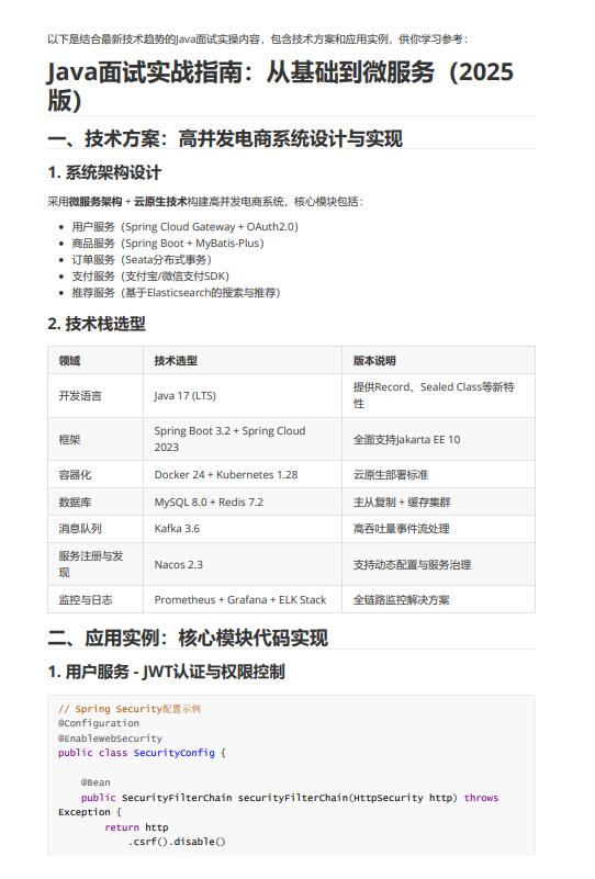 Java開發(fā)基于微服務(wù)架構(gòu)的高并發(fā)電商系統(tǒng)設(shè)計(jì)與面試實(shí)戰(zhàn)指南：技術(shù)方案、應(yīng)用實(shí)例及性能優(yōu)化文檔的主要內(nèi)容 PDF 下載   圖1