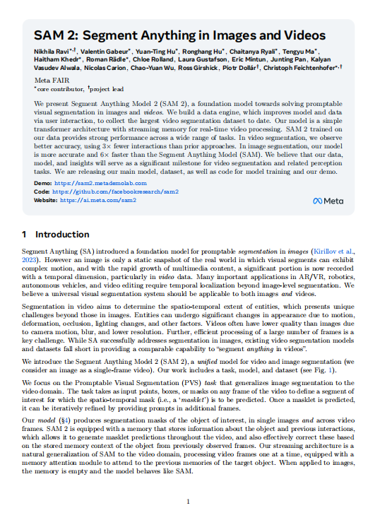 【計(jì)算機(jī)視覺(jué)】基于Transformer的視頻圖像統(tǒng)一分割模型:SAM 2的流式記憶架構(gòu)與大規(guī)模SA-V數(shù)據(jù)集構(gòu)建 PDF 下載 圖1